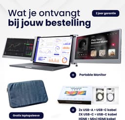 HoriVue Portable Monitor Max 15.6 Inch - Triple Screen - Full HD 60Hz - Extra Scherm Laptop - Draagbare Monitor - Laptop Scherm Uitbreider - Geschikt voor Apple en Windows - Inclusief Beschermhoes en Kabels - Tri Screen - Grijs — thumbnail 4