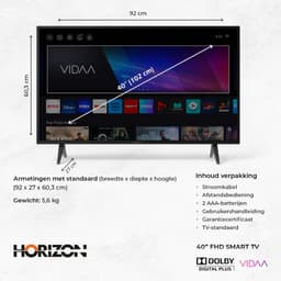 Horizon Diamant Smart TV 40 inch - LED Televisie - Full HD - WiFi - Netflix - Dolby Digital Plus - Laag Energieverbruik — thumbnail 10
