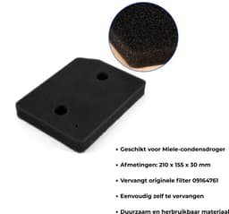 Bramokava 2x Filter geschikt voor Miele Droger 9164761 - 210 x 155 x 30 mm - Spons Foam Schuimfilter — thumbnail 3