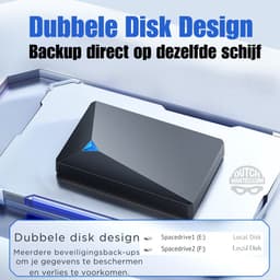 Dutch Wanted Double- HDD Externe Harde Schijf - Snelle writing speed - 1TB (2x 500GB) dubbele schijf van 2x 500GB voor directe back up - Plug and play - Opslag extern pc of laptop - USB 3.2 - Zwart — thumbnail 3
