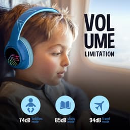 PowerLocus Bobo - Draadloze Koptelefoon voor Kinderen - Bluetooth koptelefoon - 74/85/94dB Volumebegrenzing - Led Verlichting - Audio Sharing Functie - Blauw/Zwart — thumbnail 9