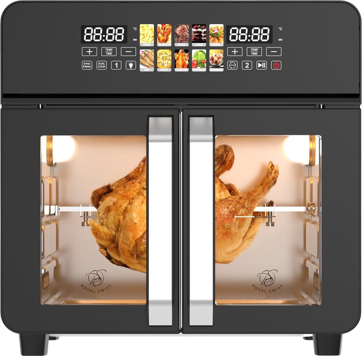 Airfryer Oven XXL 23L – 2400W Heteluchtfriteuse met Dubbele Deur, 10 Programma’s, 50-200°C – Zwart – Royal Swiss® — afbeelding 1