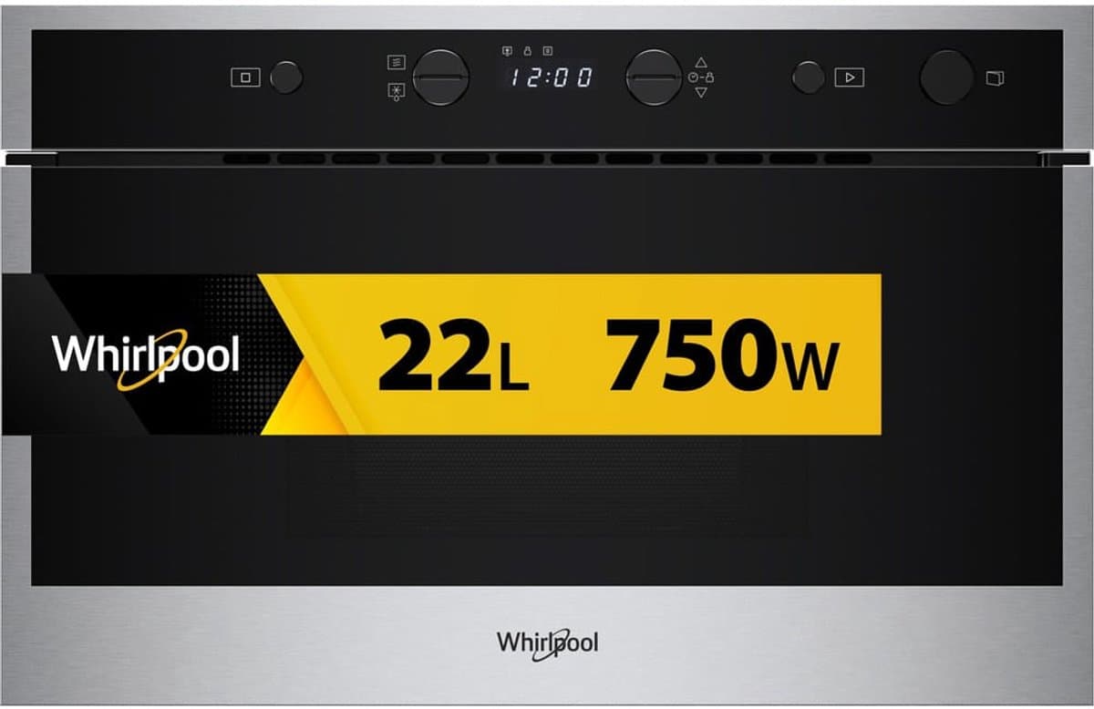 Whirlpool WMN461BX Zwart, Roestvrijstaal Solo-magnetron Ingebouwd 22 l 750 W — afbeelding 1