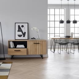Modern TV-meubel met Lade en Deur - Lowboard in Eikenlook en Zwart — thumbnail 7
