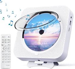 Vizual CD Speler met Radio & Bluetooth - Draagbare CD Speler voor Muur & Tafel - FM Keukenradio met Afstandsbediening - Ingebouwde Speakers - Wit — thumbnail 1
