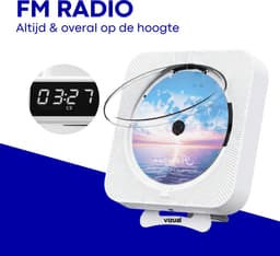 Vizual CD Speler met Radio & Bluetooth - Draagbare CD Speler voor Muur & Tafel - FM Keukenradio met Afstandsbediening - Ingebouwde Speakers - Wit — thumbnail 3