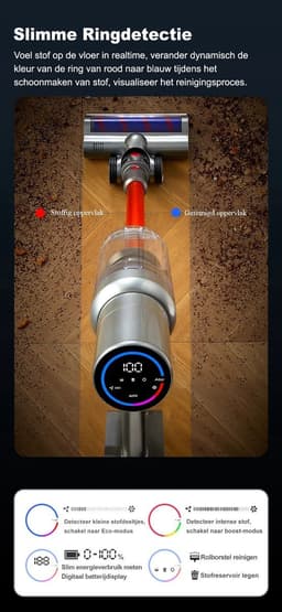NaevaMi Draadloze Stofzuiger - Snoerloze Stofzuiger - Zonder Zak - 27000Pa - Met Stof Detector - Touchscreen Display - Slimme Stofsensor - Automatische Snelheidsregeling voor het reinigen van bedden en tapijten in huis — thumbnail 7
