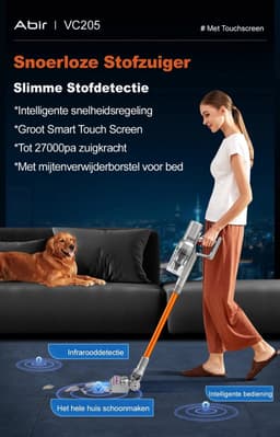 NaevaMi Draadloze Stofzuiger - Snoerloze Stofzuiger - Zonder Zak - 27000Pa - Met Stof Detector - Touchscreen Display - Slimme Stofsensor - Automatische Snelheidsregeling voor het reinigen van bedden en tapijten in huis — thumbnail 5