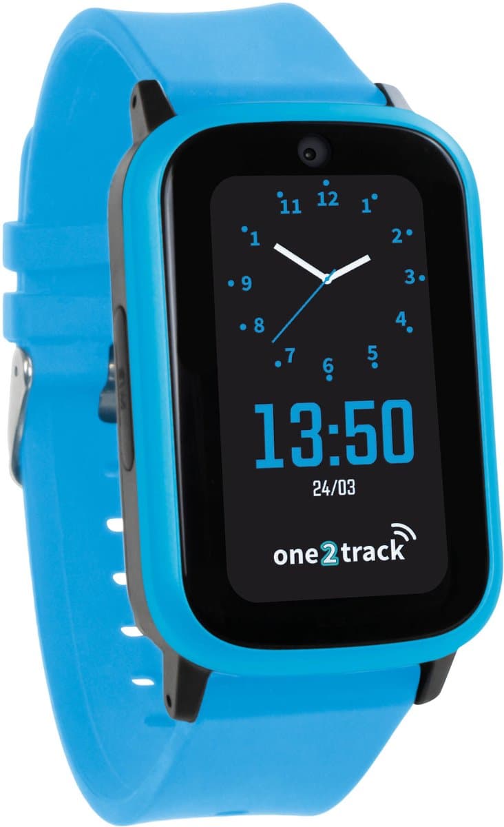 One2track Connect UP blauw | GPS horloge voor kinderen | Bekijk de locatie van je kind. Stel veilige zones in. En videobellen met de leukste smartwatch voor kinderen — afbeelding 1