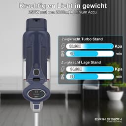 Erikssøn Steelstofzuiger Air Pro Elite 9000 - 2 Accu's - Stofzuiger Draadloos - Zonder Zak Op Accu - Grijs/Blauw — thumbnail 5