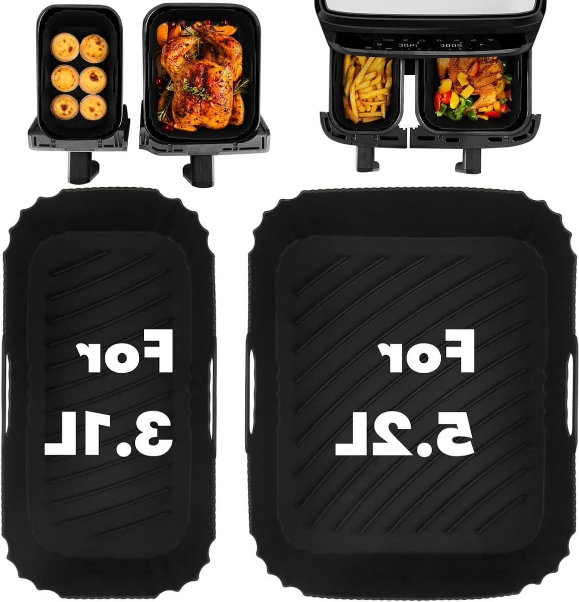 Allecto Premium - Silicone vorm accessoires voor heteluchtfriteuse - geschikt voor Tefal en Philips Dual Basket Airfryer - XL formaat accessoires voor heteluchtfriteuse - Tefal EY9018. — afbeelding 1