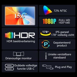 Virello® Portable Monitor Pro 2025 - 2x Full‑HD IPS 15,6″ scherm - Voor Laptops van 15.6" t/m 18.1" - Laptopscherm uitbreider - USB-C/USB-A & HDMI - Inclusief Hoes & Kabels - Zwart - 2 jaar garantie — thumbnail 15