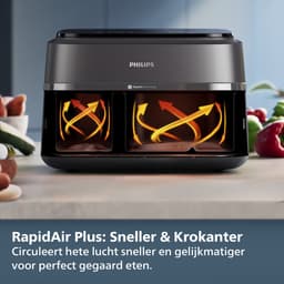 Philips 3000 Series Dual Airfryer - NA351/00 - Dubbele Mand - 9L - Tot 6 Personen - Zwart/Zilver — thumbnail 2