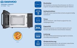 Magnetron 20 Liter - 700W - Compact - 8 Auto Programma's - Zwart — thumbnail 5