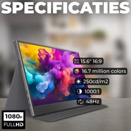 Denver Portable Monitor - Full HD - 15.6" - Draagbare Monitor - Lederen Hoes - HDMI - USB-C - PMO15604 — thumbnail 4