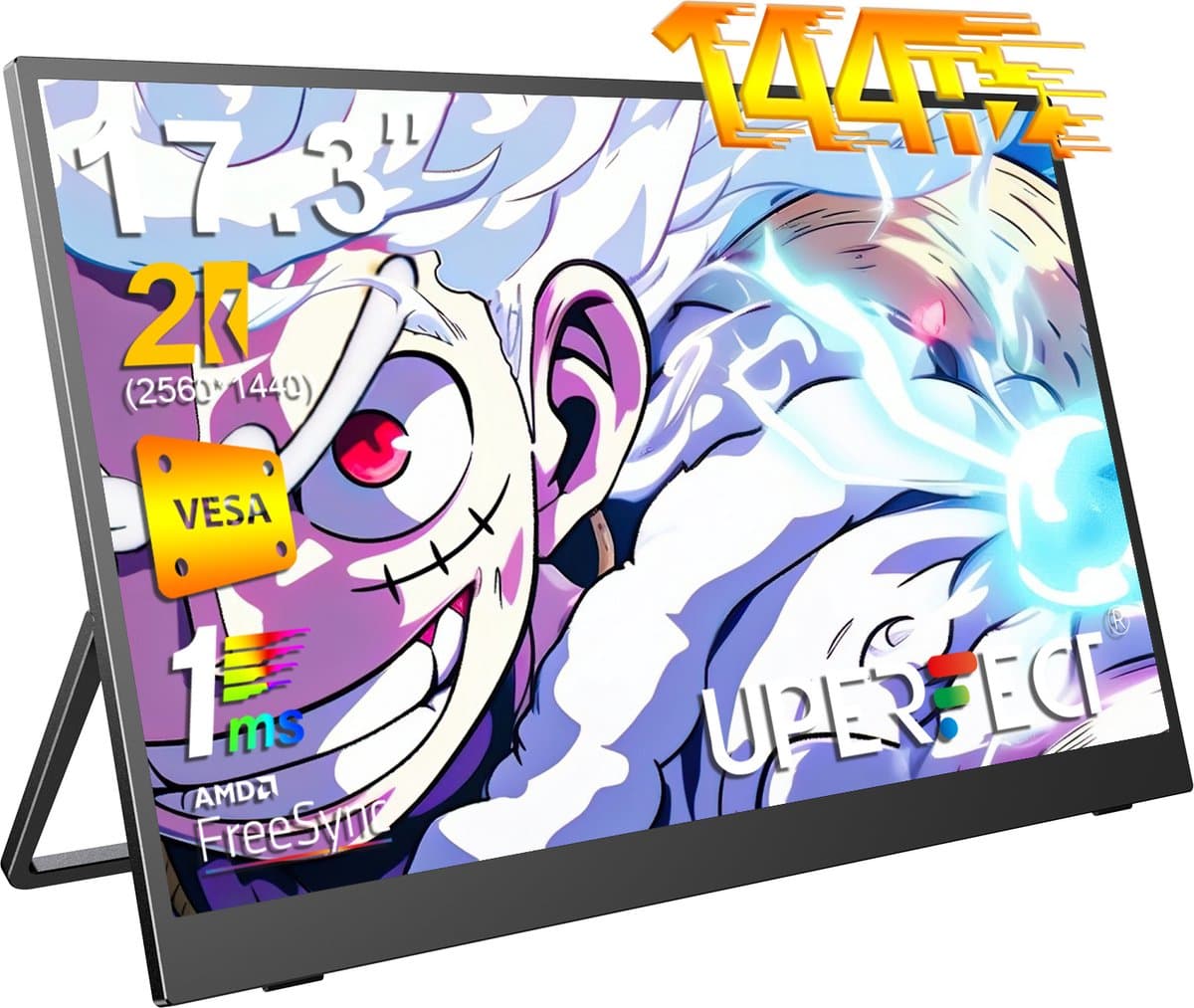 UPERFECT Portable Monitor 17.3" Gaming Monitor 2K 144Hz IPS 100% sRGB Draagbare monitor met VESA-bevestiging voor PS5/PC/Streaming with Dual USB-C/VESA Mount,for Laptop/Switch/MacBook (VESA Mount ) — afbeelding 1