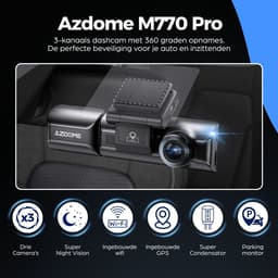AZDome M770 Pro 3CH 4K Wifi Gps dashcam voor auto met interieur camera - 4K + 2x Full HD resolutie - Night vision - Parkeerbeveiliging - 64gb Micro SD kaart - 3,0 inch LCD scherm - 170 + 140 + 140 graden kijkhoek - Nachtzicht — thumbnail 6