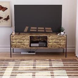 Industriële TV-unit met 2 lades - Donkerhouten TV-kast voor woonkamer — thumbnail 4