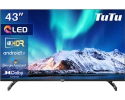 TuTu Android Smart TV - QLED 4K Ultra HD - 43 inch/109 cm - Frameless Design - Tripple Tuner DVB-T/T2/S/S2/C - HDMI x3, USB x2, CI+ - Voice Controle & Streaming apps - Geassembleerd in Eindhoven - TUQ43UN1