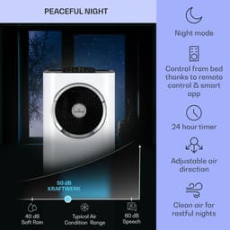 Klarstein mobiele airconditioner, 5-in-1 airconditioner, ventilator, luchtontvochtiger, luchtreiniger & nachtmodus, app-bediening, vlakke airconditioner met luchtafvoerslang, airconditioner, 11.500 BTU, wit,3 kW voor 51 m² 50 dB — thumbnail 10