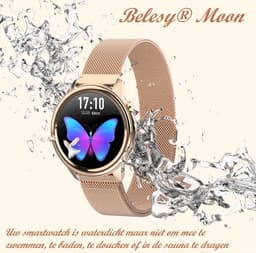 Belesy® MOON - Smartwatch Dames - Horloge - Stappenteller - Lichaamstemperatuur - Bloeddruk - Zuurstofgehalte - Ademhaling - Full Touch - Diverse Wijzerplaten - Mutli sport - Milanees - Staal - Rose Goud - Moederdag — thumbnail 8