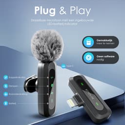 Strolox® Draadloze Microfoon Pro - 2 Stuks - Lavalier - Windshields - Dasspeld - Lange Batterij - USB-C/Lightning - Plug & Play — thumbnail 5