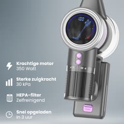 Auronic Steelstofzuiger Draadloos 350W - Draadloze Stofzuiger - HEPA Filter - Zelfstaand - Extra Accu - Op Accu - Zonder Zak - Kruimeldief - Vacuum Cleaner - Grijs/Paars — thumbnail 3