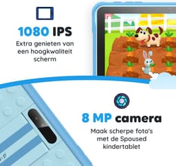 Spoused Kindertablet – 10.1 Inch – Kindertablet vanaf 3 jaar – 64GB – 4GB RAM– 6000 mAh Batterij - Incl. Beschermhoes & Ouder Control app – Blauw — thumbnail 7