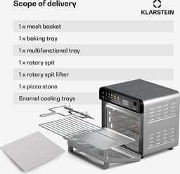 Klarstein Airfryer AirGlaze Digitale Kleuren Heteluchtfriteuse – 34 liter, 2200 W, 19 Programma's, Rotisserie, Touchscreen, 40-350 °C, Pizzasteen & Grillroosters, Roestvrij Staal, Dubbelwandige Deur, Zwart - voor Keuken - Heteluchtoven — thumbnail 2