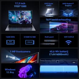 ACEMAGIC AX17Pro 17.3 Zoll FHD Laptop - Ryzen 4300U Processor tot 3.7GHz (Beat N-95) - 16GB DDR4 512GB SSD - WiFi 5 - BT5.0 - Grijs — thumbnail 2