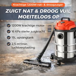 Industriële Nat- en Droogzuiger 3-in-1 – 15 Liter – 1200W – Met Blaasfunctie – Waterdichte Bouwstofzuiger — thumbnail 8