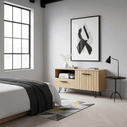 Modern TV-meubel met Lade en Deur - Lowboard in Eikenlook en Zwart — thumbnail 4