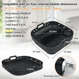 Luchtfriteuse Liner Siliconen met Verdeler, Vierkante Siliconen Luchtfriteuse Accessoires voor Ninja Speedi 5,7L / Cosori 5,5L/ Tefal/ Instant Vortex/ Philips Luchtfriteuse, 20,3 cm — thumbnail 2