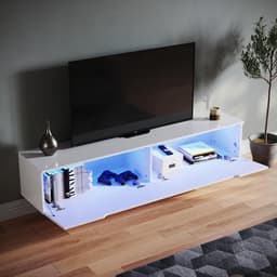 Zwevend Lowboard TV-meubel Wit Hoogglans met LED Verlichting — thumbnail 2