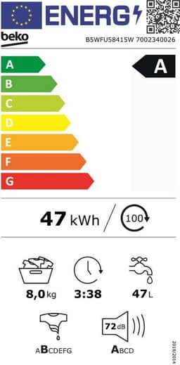 Beko B5WFU58415W wasmachine Voorlader 8 kg 1400 RPM Wit — thumbnail 2