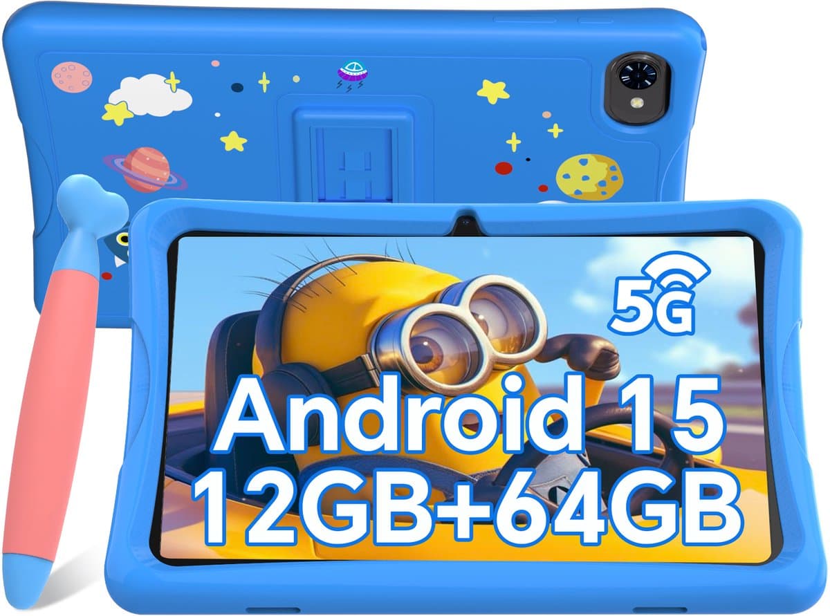 TABWEE K10 Tablet - 10.1 Inch FHD - 12GB RAM - 64GB ROM - SD 2TB - 5000 mAh - Android 15 - WiFi 6 - uitstekend cadeau voor kinderen - Blauw — afbeelding 1