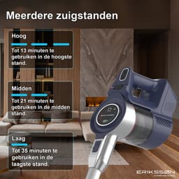 Erikssøn Steelstofzuiger Air Pro Elite 9000 - 2 Accu's - Stofzuiger Draadloos - Zonder Zak Op Accu - Grijs/Blauw — thumbnail 6