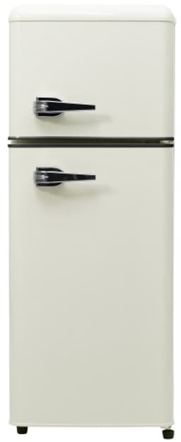 Retro koelkast. Koel-vriescombinatie, 105,5 cm hoog, 41 cm breed, twee deuren, met een totaal volume van 92 liter, vriesvolume van 28 liter. Deurvakken en glazen planken. 116 kWh/jaar, -27 °C ~13 °C, ledverlichting, wit — thumbnail 22