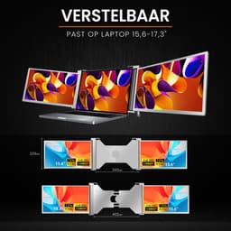 Elcostar Portable Monitor Tri-screen - 15.6 Inch - Full HD 60Hz - Draagbare Monitor - Laptop Scherm Uitbreider - Inclusief kabels en beschermhoes - Grijs - zilver — thumbnail 2
