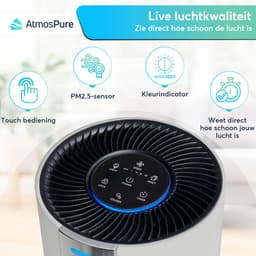 AtmosPure® CleanAir Luchtreiniger - Air Purifier met vervangbaar HEPA 13 + Koolstof filter - CADR 250 m³/h - Wit - Voor 98 m² - Filtert pollen, huisstofmijtallergenen en fijnstof - 3 standen + stille slaapstand - Luchtkwaliteit Sensor — thumbnail 8