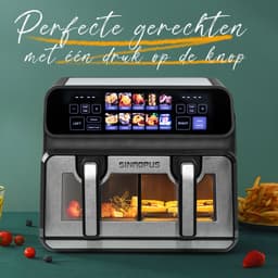 Digitale Airfryer Sinaopus 802 XXL 9L – Heteluchtfriteuse met Dubbele Mand en DualMand Onafhankelijke Snelle Opwarming – Voor Gezinnen – 10 Programma’s – Kijkvenster – Makkelijk te Reinigen – Capaciteit voor 4 Personen — thumbnail 9