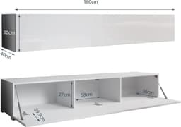 TV-meubel met poten, breed 180 cm, hoogglans wit, 3 compartimenten, modern design — thumbnail 5