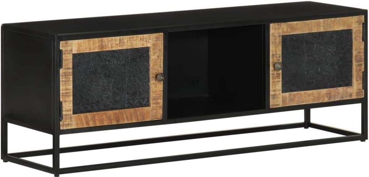 TV-kast 110x30x40 cm, massief ruw mango hout en ijzer — afbeelding 1