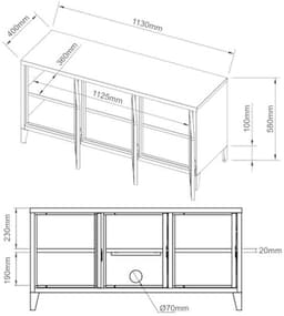 TV meubel zwart met 3 deuren - Lowboard 113x40x58 cm — thumbnail 5