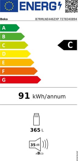 Beko B7RMLNE446ZXP, 365 l, No Frost system, SN-T, 35 dB, C, Roestvrijstaal — thumbnail 2