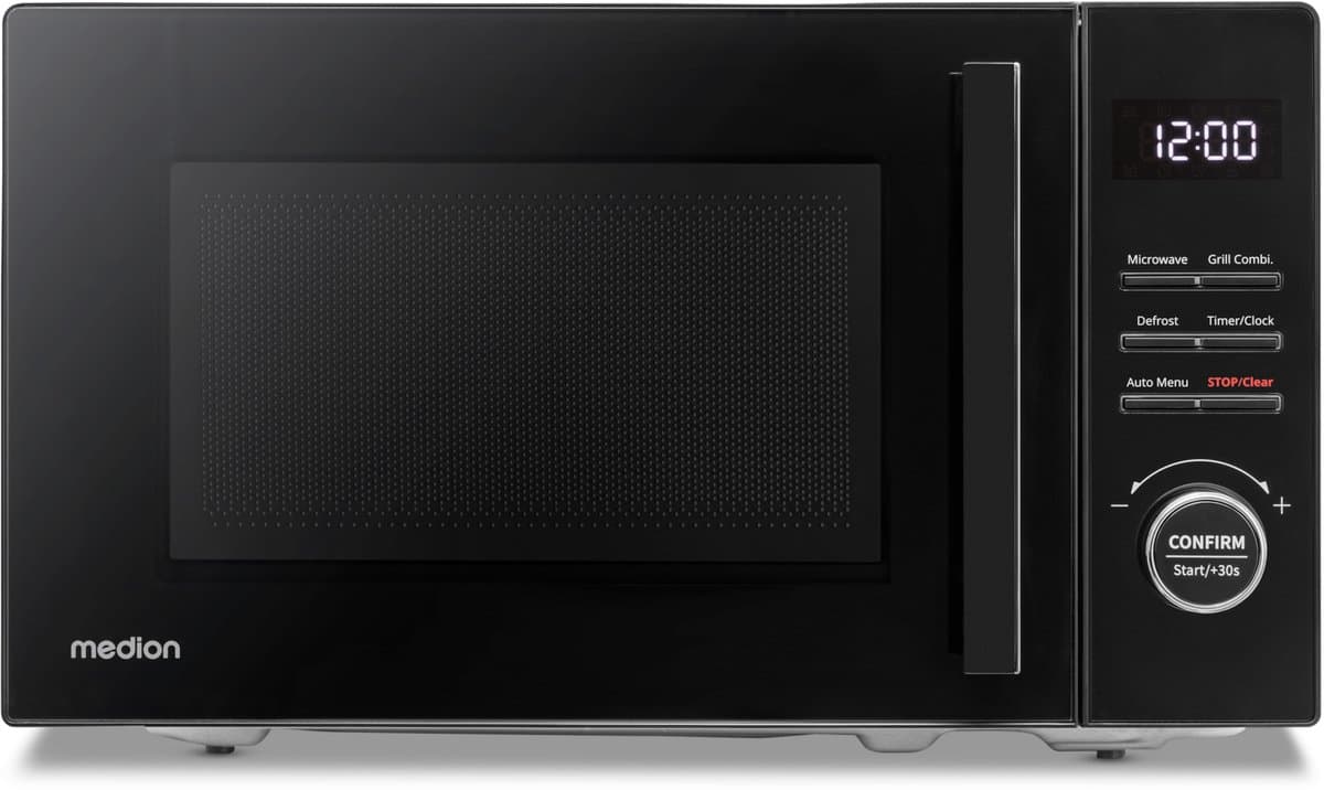 MEDION Magnetron met grill (20 L, 800 W magnetron, 1000 W grill, 9 automatische programma’s incl. ontdooien, 5 standen, 95 min timer, draaiplateau, MD12021), zwart — afbeelding 1