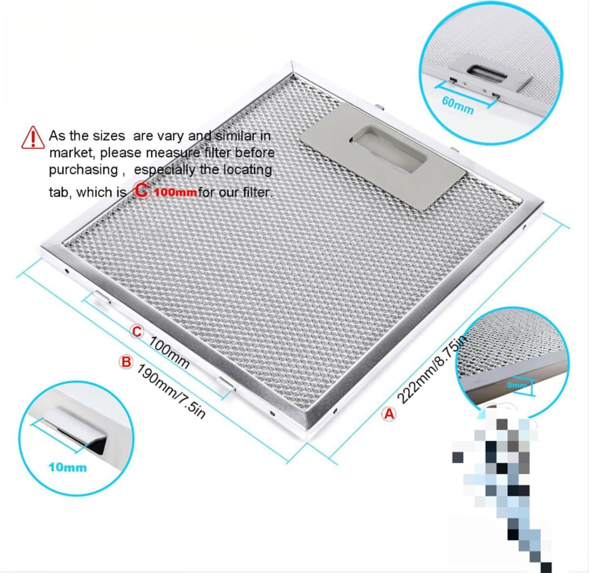 Geschikt voor Whirlpool Ikea Jenn Air W10169961A afzuigkap filter, filter, afzuigkapfilter, ventilatiefilter, vervangingsset van 2 stuks, afzuigkapfilter, 222X190 — afbeelding 1
