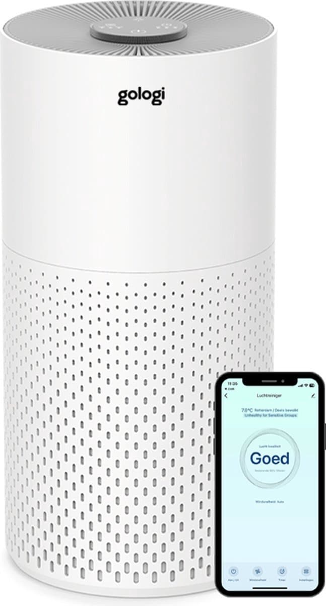 Gologi Luchtreiniger - Air Purifier Tegen Huisstofmijt, Hooikoorts, Allergieën en Stof - Vervangbaar HEPA 13 filter en Koolstoffilter - 210m³/h - Met App - Wit — afbeelding 1