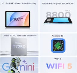 POCKAM P10 Pro - Tablet - 48 GB RAM (8+40 GB) + 128 GB ROM (2 TB/TF) - Android 16 - 10,1 inch HD 120 Hz - 8800 mAh - Gemini AI - T7250 Octa Core - Face ID - Dubbele luidsprekers, complete accessoirebundel met toetsenbord en stylus — thumbnail 5