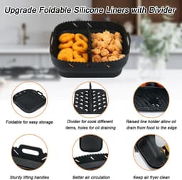 Luchtfriteuse Liner Siliconen met Verdeler, Vierkante Siliconen Luchtfriteuse Accessoires voor Ninja Speedi 5,7L / Cosori 5,5L/ Tefal/ Instant Vortex/ Philips Luchtfriteuse, 20,3 cm — thumbnail 4